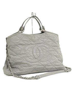 Chanel 2-Way Shoulder Bag Quilted Leather Light Gray